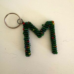 Seed bead initial keychain, letter M